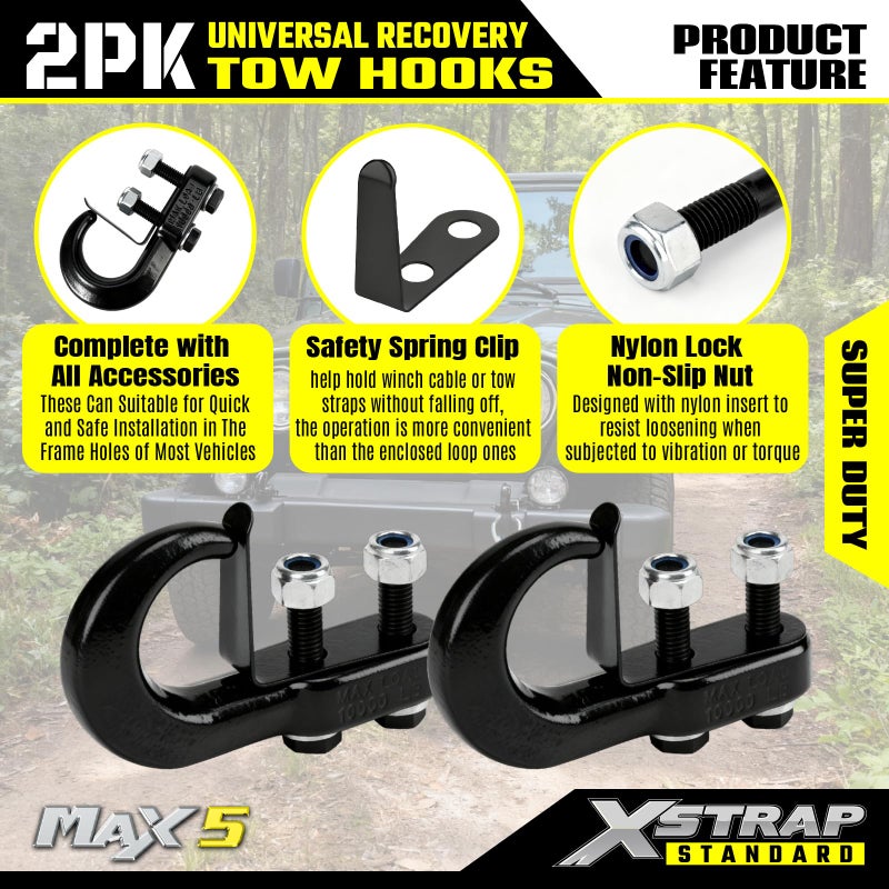 XSTRAP STANDARD 2PK Universal Recovery Tow Hooks 10000LBS Black Forged Tow Hooks Compatible with Jeep Ford Dodge Chevy Chevrolet GMC Toyota Pickup Truck - Image 5